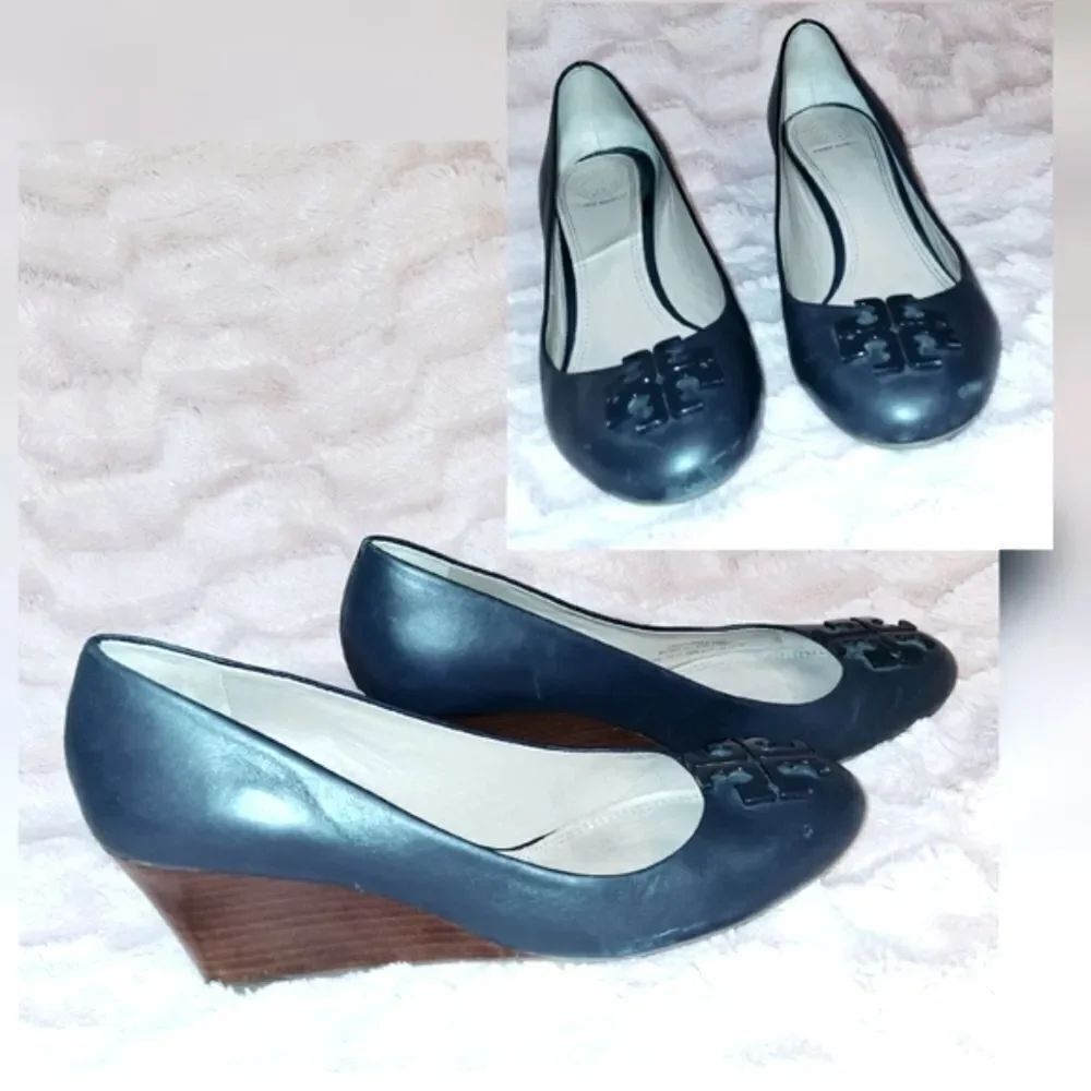 Tory Burch Navy Blue Wedge Shoes Size 9.5
